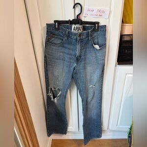 Ariat Men's Distressed Blue Straight Jeans size 34 inseam 34”